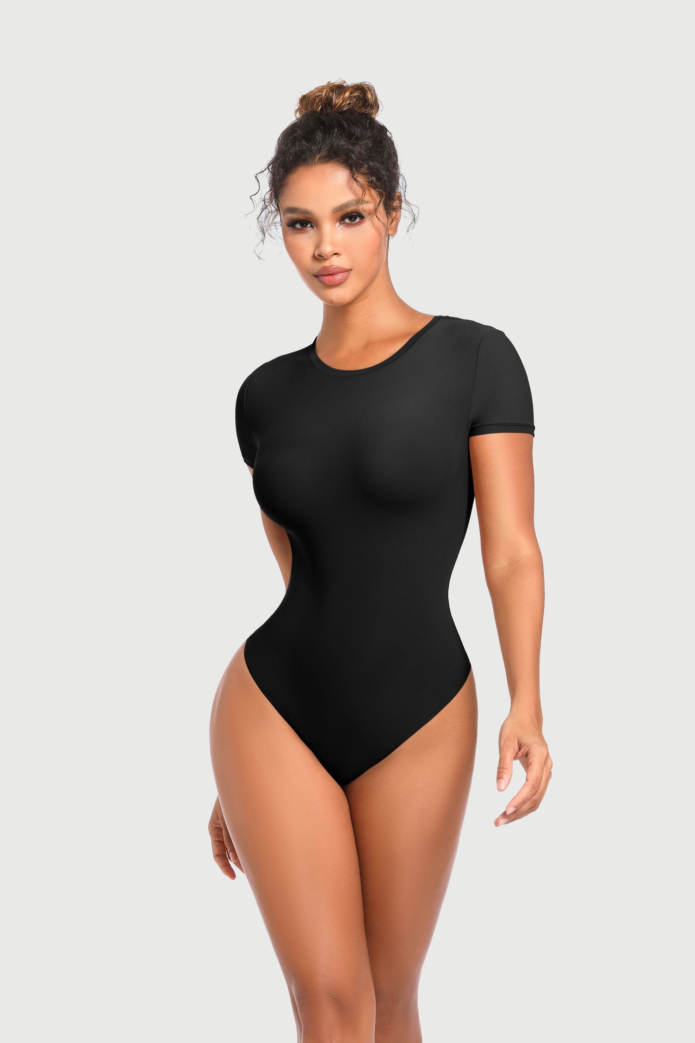 Women's Crew Neck Short Sleeve  Bodysuit T-shirt Body Suit Thong Body Shaper
