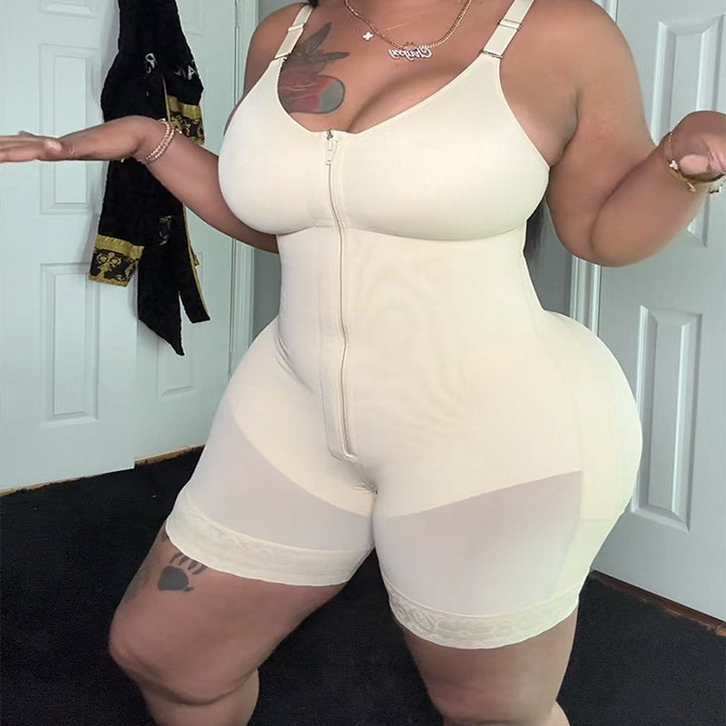 Slimming Underwear Lace Detail Full-Body Butt Lifter boyshort Sculpt Lace Zip Up Colombla Fajas Bodysuit