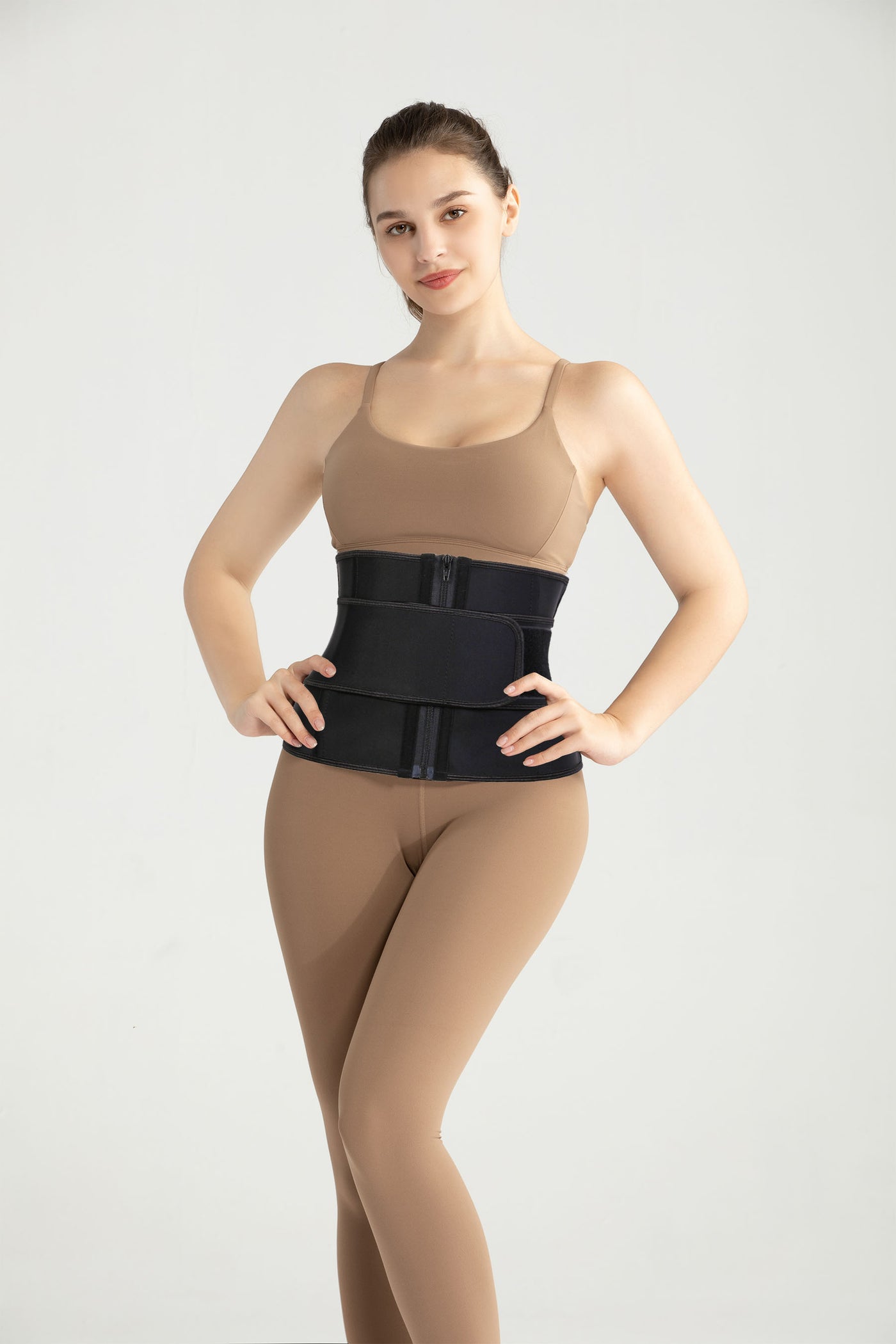 Double compression waist trainer with belt and zipper-atbuty – Atbuty